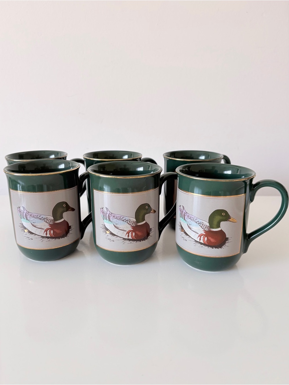 Otagiri Vintage Mallard Duck Ceramic Coffee Mug Tea Cup Green Japan Set of 6
